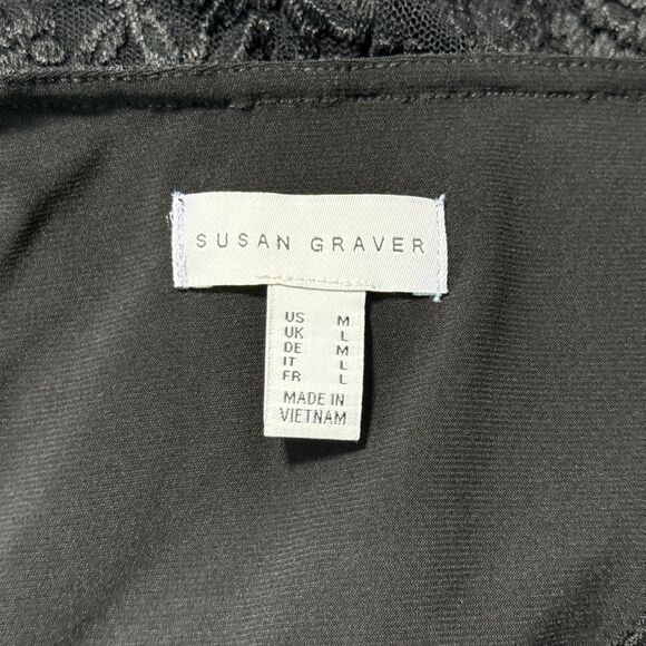 Susan Graver Crochet Lace Top Womens Medium Black Grunge Whimsigoth Witchy Vamp - Picture 9 of 12